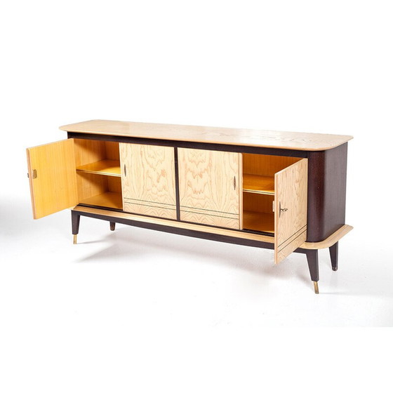 Image 1 of Vintage mahonie en essenhouten dressoir met barkast, Frankrijk 1950