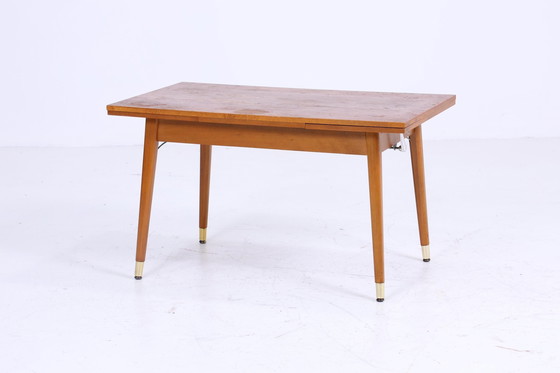 Image 1 of Vintage slinger tafel 60s | Mid Century uitschuifbare eettafel salontafel tafel retro 70s woonkamer tafel hout