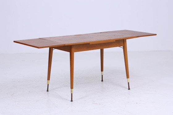 Image 1 of Vintage slinger tafel 60s | Mid Century uitschuifbare eettafel salontafel tafel retro 70s woonkamer tafel hout