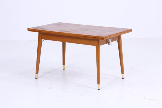 Image 1 of Vintage slinger tafel 60s | Mid Century uitschuifbare eettafel salontafel tafel retro 70s woonkamer tafel hout