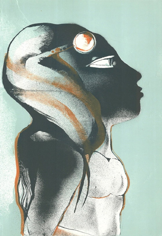 Image 1 of Zijportret - Litografie door Fernando Farulli