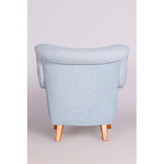 Image 1 of Vintage Art Deco fauteuil in lichtblauwe stof en eiken, Tsjecho-Slowakije 1930