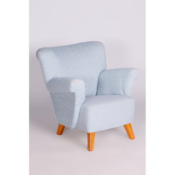 Image 1 of Vintage Art Deco fauteuil in lichtblauwe stof en eiken, Tsjecho-Slowakije 1930