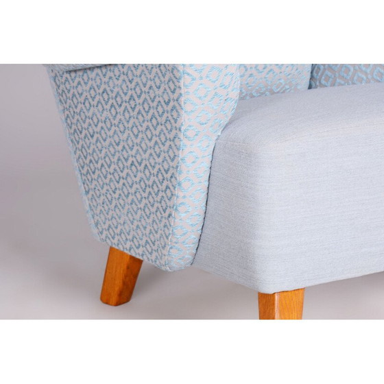 Image 1 of Vintage Art Deco fauteuil in lichtblauwe stof en eiken, Tsjecho-Slowakije 1930