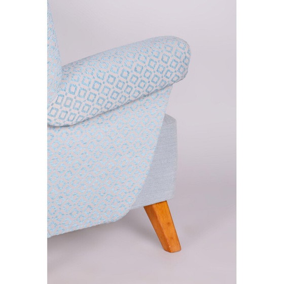 Image 1 of Vintage Art Deco fauteuil in lichtblauwe stof en eiken, Tsjecho-Slowakije 1930