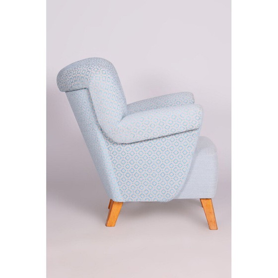 Image 1 of Vintage Art Deco fauteuil in lichtblauwe stof en eiken, Tsjecho-Slowakije 1930