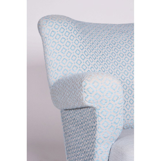 Image 1 of Vintage Art Deco fauteuil in lichtblauwe stof en eiken, Tsjecho-Slowakije 1930