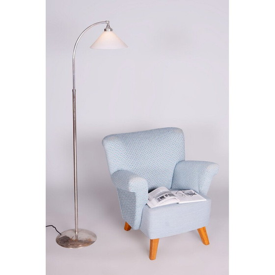 Image 1 of Vintage Art Deco fauteuil in lichtblauwe stof en eiken, Tsjecho-Slowakije 1930