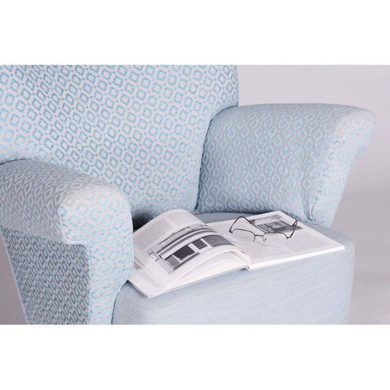 Image 1 of Vintage Art Deco fauteuil in lichtblauwe stof en eiken, Tsjecho-Slowakije 1930