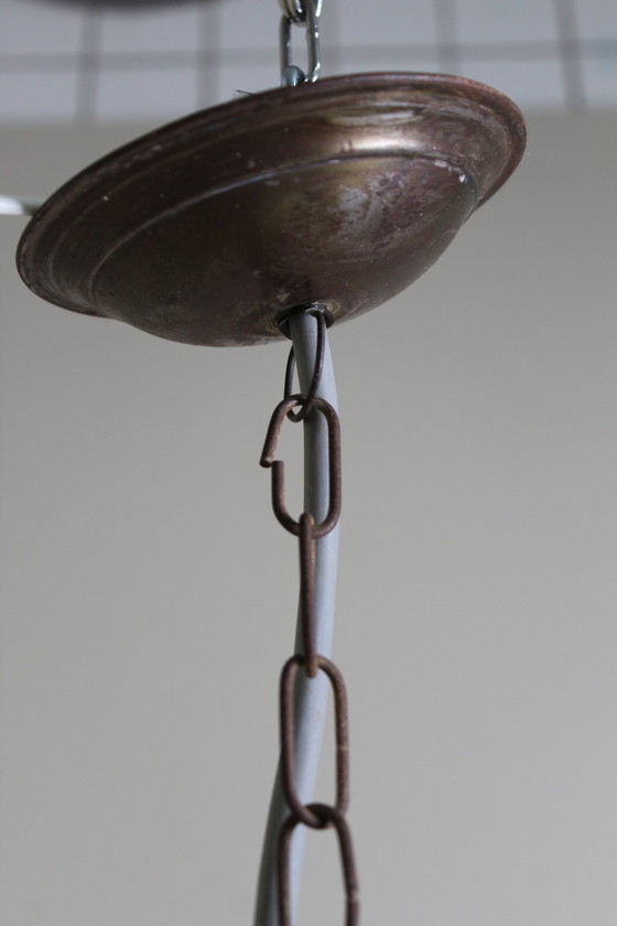 Image 1 of Vintage Hanglamp - Wit, Messing, Jaren '50