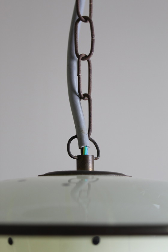 Image 1 of Vintage Hanglamp - Wit, Messing, Jaren '50