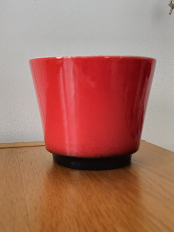 Image 1 of Grote Vintage Bloempot Keramiek Rood Blauw