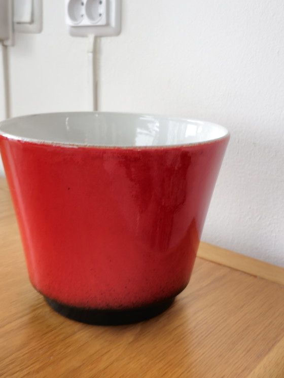 Image 1 of Grote Vintage Bloempot Keramiek Rood Blauw