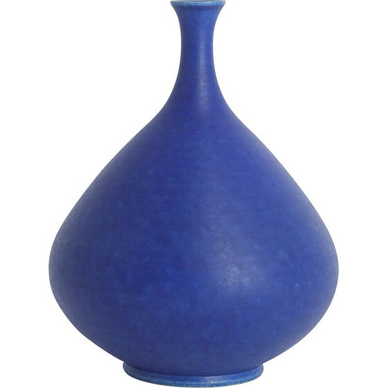 Image 1 of Vintage collectible kobalt steengoed vaas van Gunnar Borg voor Höganäs Ceramics, Zweden 1960