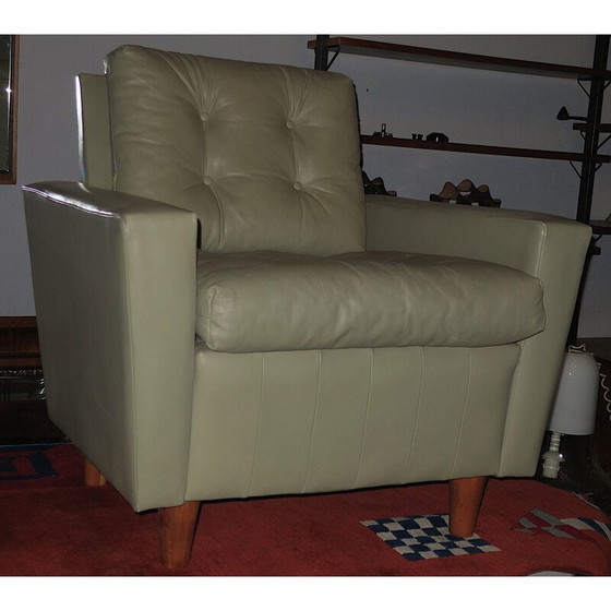 Image 1 of Vintage armstoelen model 25 in pistache leer, 1950