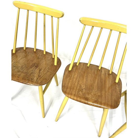 Image 1 of Set van 4 vintage teakhouten en beukenhouten "Fanett" stoelen van Ilmari Tapiovaara voor Edsby Verken, Zweden 1960