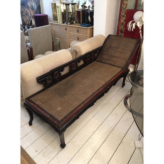 Image 1 of Vintage hardhouten en rotan daybed, China 1900