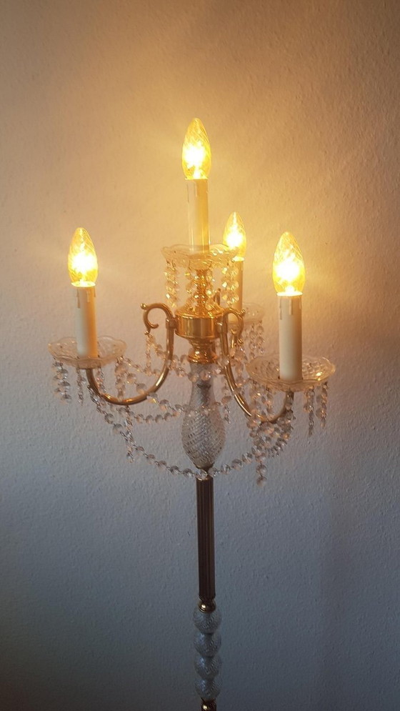 Image 1 of Loodkristal Vergulde Driearmige Vloerlamp