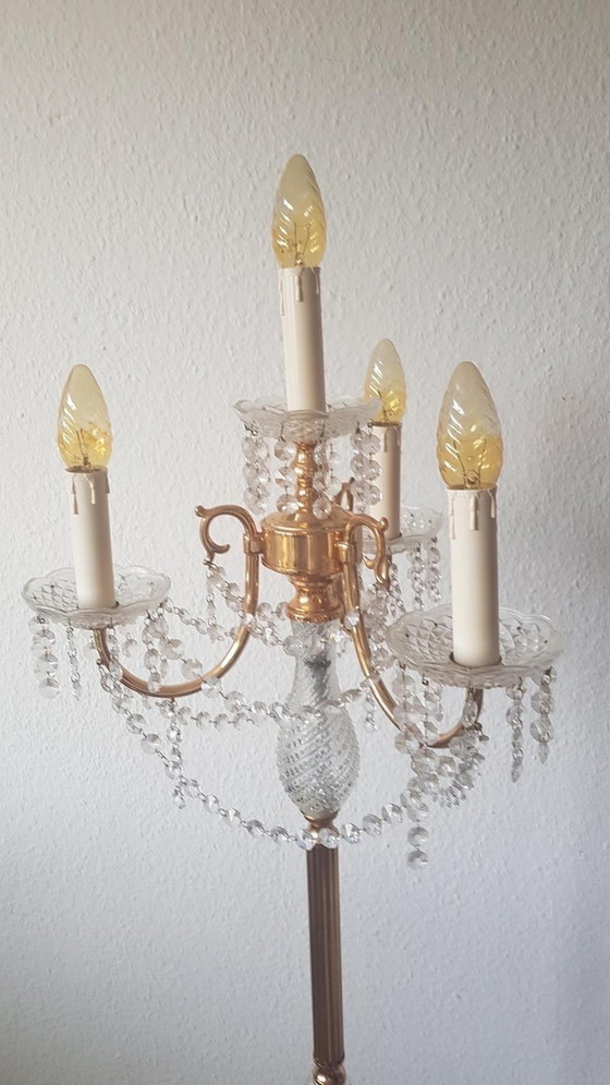 Image 1 of Loodkristal Vergulde Driearmige Vloerlamp