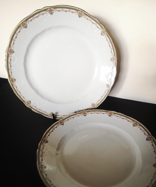 Set van 2 antieke porseleinen borden Esprit Pompadour Romantique