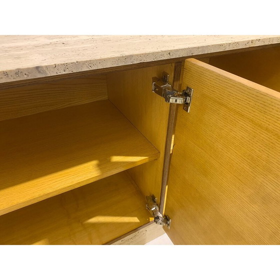 Image 1 of Vintage dressoir van hout en travertijn, Italië