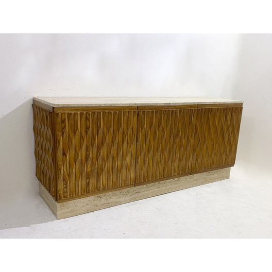 Image 1 of Vintage dressoir van hout en travertijn, Italië