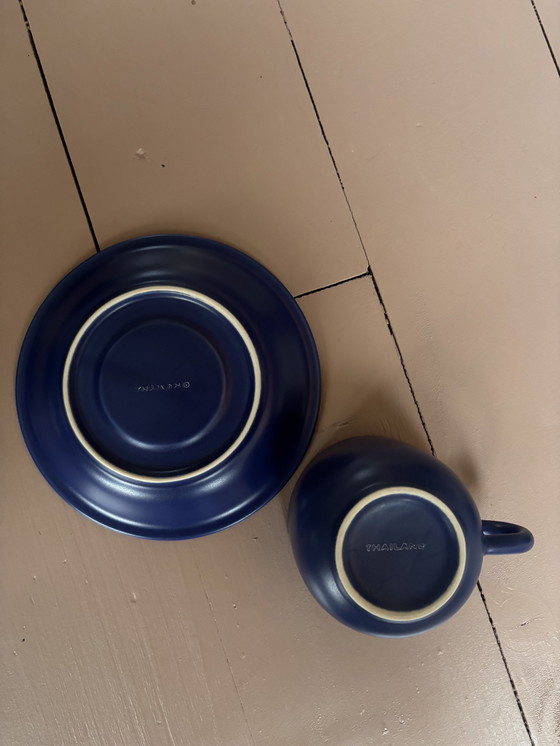 Image 1 of 10 Blauwe Cappuccino Kop En Schotels, Thailand