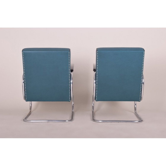 Image 1 of Paar vintage blauw leren fauteuils van Mucke Melder, Tsjechië 1930