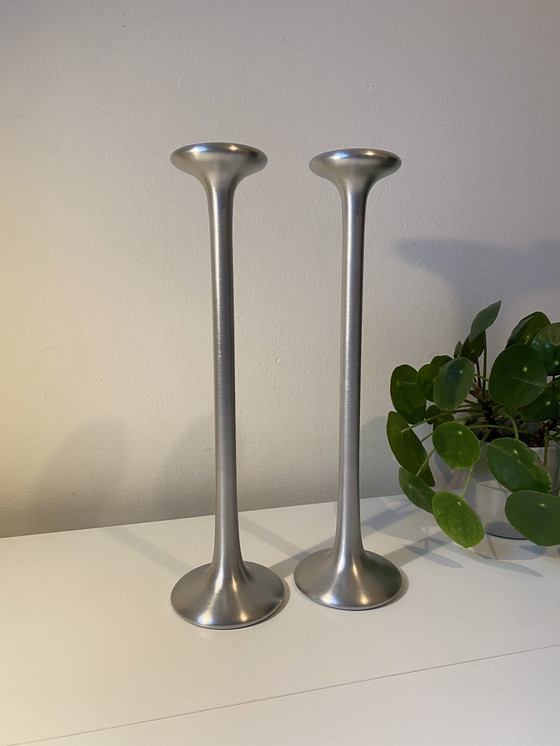 Image 1 of Vintage aluminium kandelaars design Carl Öjerstam, Ikea Kägla