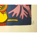 Vintage litho "Twee vogels en een kat" door Corneille, 2010