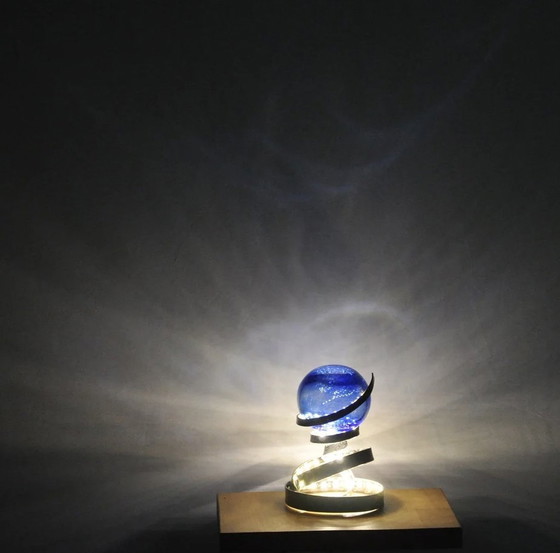 Image 1 of Blauwe lamp van metaal en glas, Lampe D'Ambiance