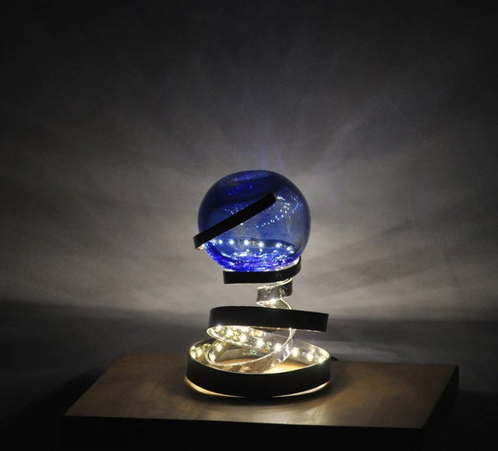 Image 1 of Blauwe lamp van metaal en glas, Lampe D'Ambiance