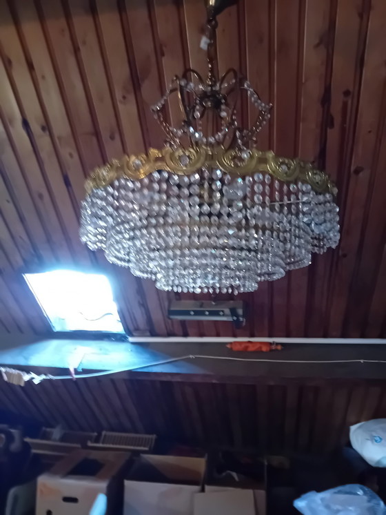Image 1 of Antieke Kroonluchter, 5 Laags, Kristallen, 5 Lichtpunten
