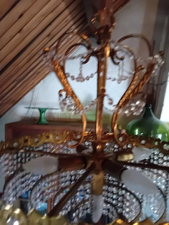 Image 1 of Antieke Kroonluchter, 5 Laags, Kristallen, 5 Lichtpunten