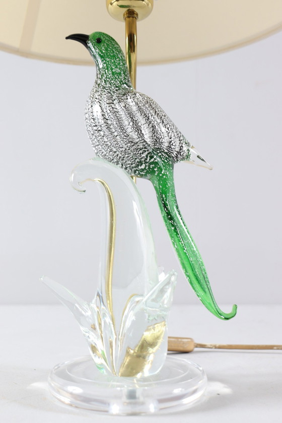 Image 1 of Lamp/tafellamp van Murano glas met vogelsculptuur, Italië, jaren 1970