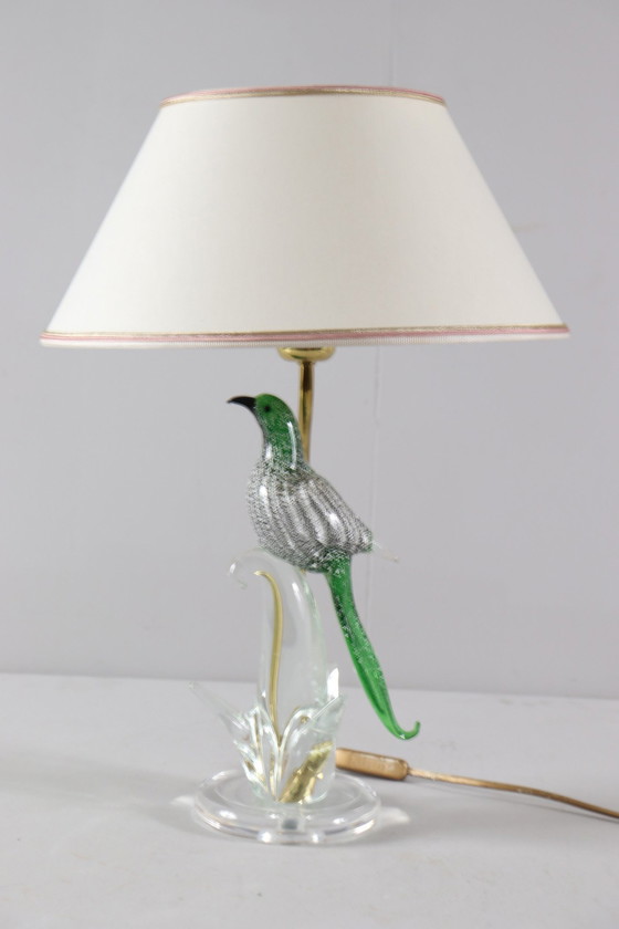 Image 1 of Lamp/tafellamp van Murano glas met vogelsculptuur, Italië, jaren 1970