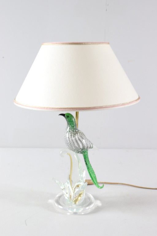 Lamp/tafellamp van Murano glas met vogelsculptuur, Italië, jaren 1970