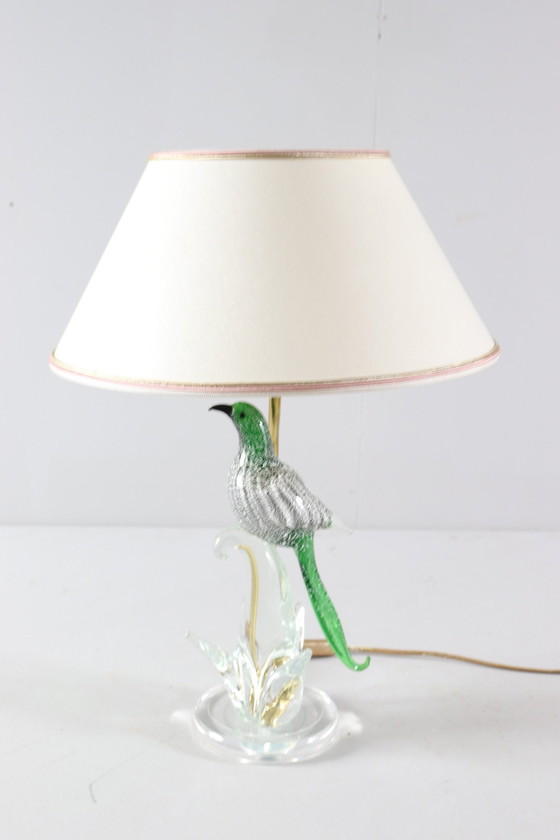 Image 1 of Lamp/tafellamp van Murano glas met vogelsculptuur, Italië, jaren 1970