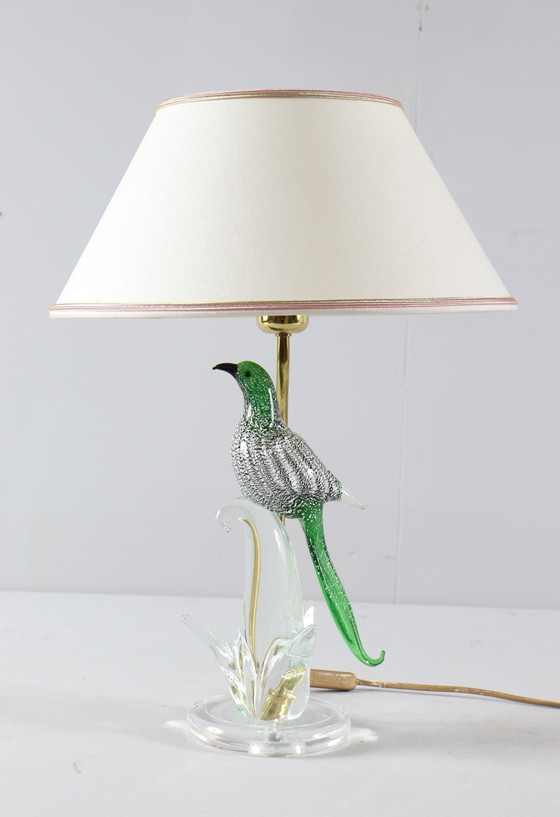 Image 1 of Lamp/tafellamp van Murano glas met vogelsculptuur, Italië, jaren 1970