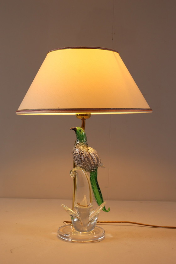 Image 1 of Lamp/tafellamp van Murano glas met vogelsculptuur, Italië, jaren 1970