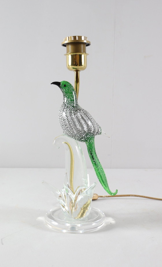 Image 1 of Lamp/tafellamp van Murano glas met vogelsculptuur, Italië, jaren 1970