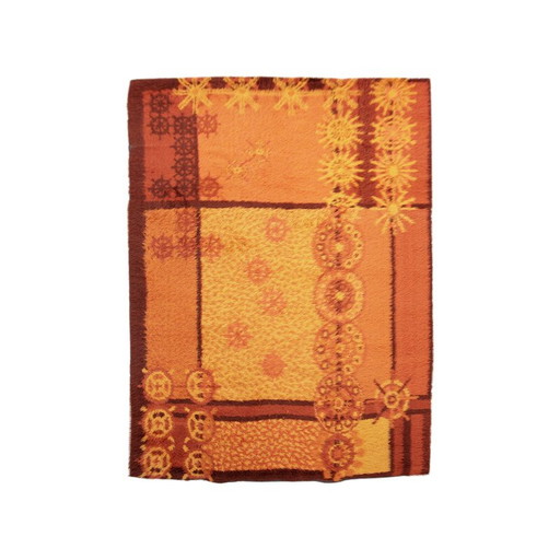 Scandinavisch vintage rya vloerkleed van scheerwol met zonpatronen, Zweden