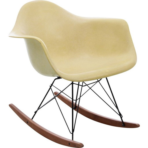 Vintage "Rar" schommelstoel in geel glasvezel van Charles Eames, 1950