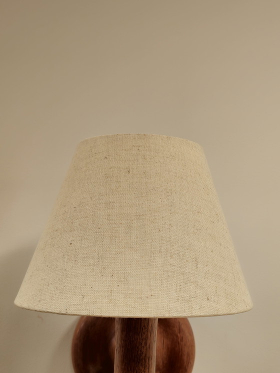 Image 1 of Vintage Dyrlund Deense Wandlamp Lamp Teak Linnen