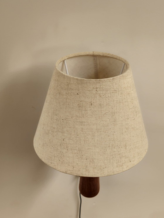 Image 1 of Vintage Dyrlund Deense Wandlamp Lamp Teak Linnen