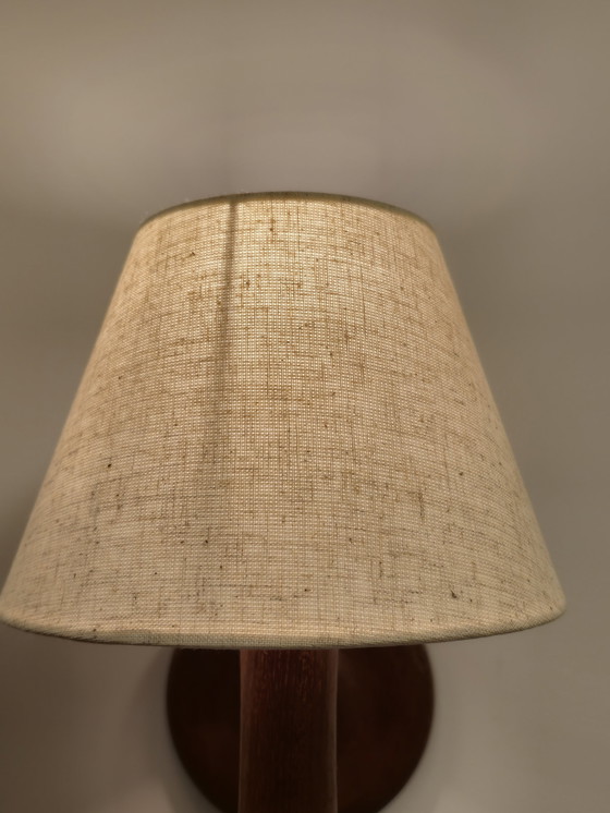 Image 1 of Vintage Dyrlund Deense Wandlamp Lamp Teak Linnen