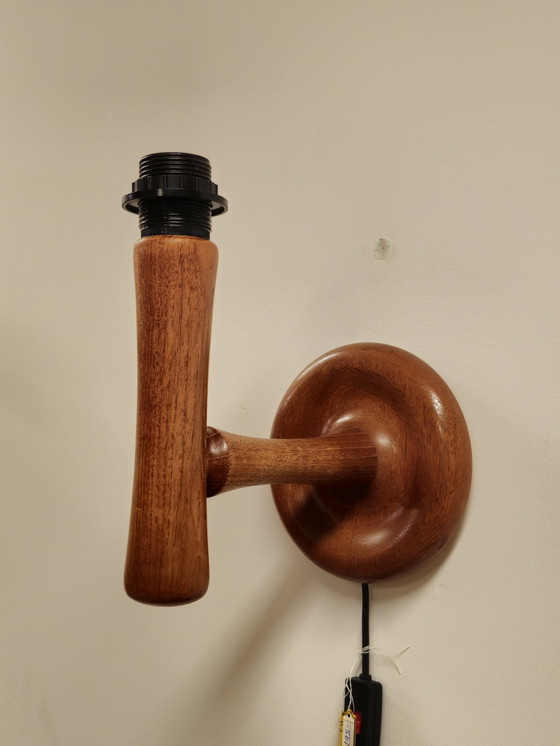 Image 1 of Vintage Dyrlund Deense Wandlamp Lamp Teak Linnen