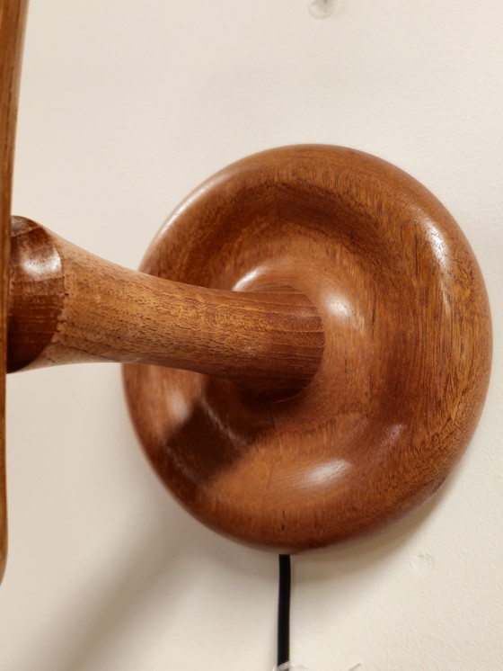 Image 1 of Vintage Dyrlund Deense Wandlamp Lamp Teak Linnen