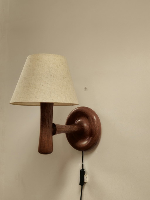 Vintage Dyrlund Deense Wandlamp Lamp Teak Linnen