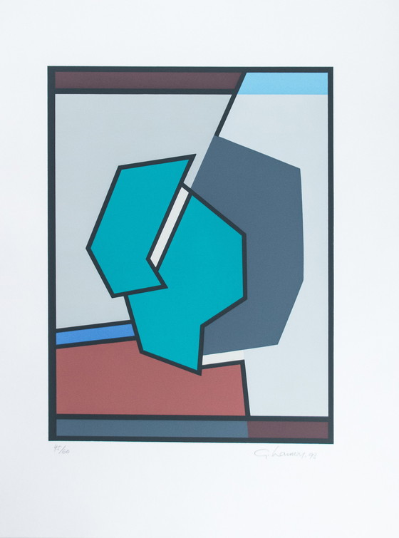 Image 1 of 2x Godfried Lamers 'Compositie' zeefdrukken